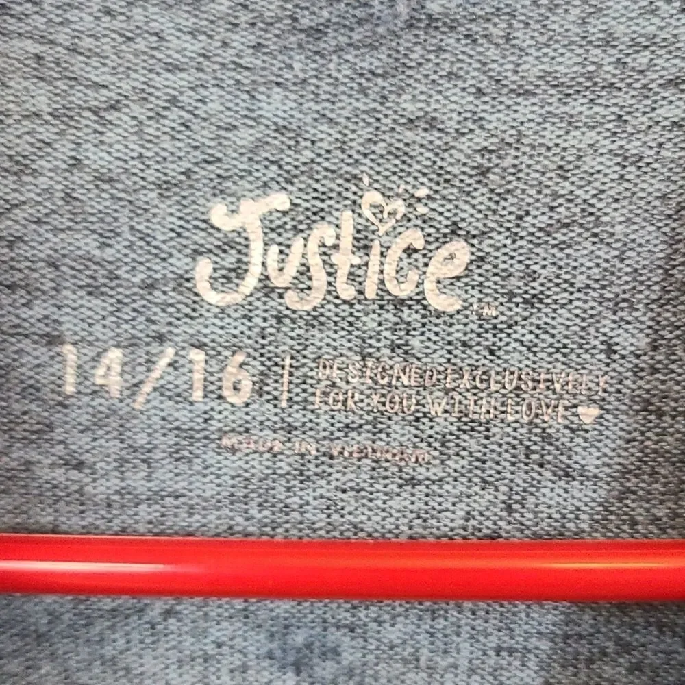 Justice Girls Hoodie Sweater 14 16 Blue Lace Sleeve Knit Pullover Soft School